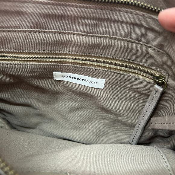 Anthropologie Neutral Brown Taupe Round Julien Leather Tote Bag Purse Minimalist - Picture 8 of 8